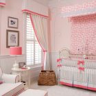 Pink And Of Adorable Pink And White Concept Of Nursery With Baby Girl Crib Bedding With White Painted Iron And Rattan Basket Kids Room Stunning Baby Girl Crib Bedding Designed In Magenta Color Interior