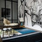 Blues Relaxing With Amazing Blues Relaxing Room Space With Artistic Wall Decoration And Black Small Chair Furniture Design Ideas And Wooden Flooring Style Decoration Unique Wall Decoration For An Elegant Home Interior Concepts