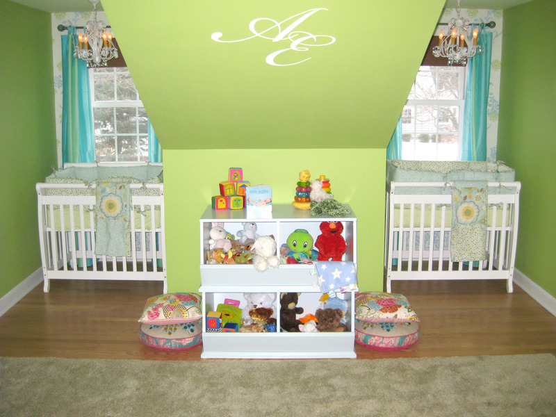 Green Painted Bedroom Amazing Green Painted Home Attic Bedroom For Baby Involving White Mini Cribs With Striped Curtain Idea Kids Room Minimalist Mini Cribs In Various Room Designs