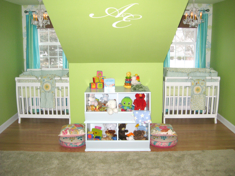 Green Painted Bedroom Amazing Green Painted Home Attic Bedroom For Baby Involving White Mini Cribs With Striped Curtain Idea Kids Room  Minimalist Mini Cribs In Various Room Designs