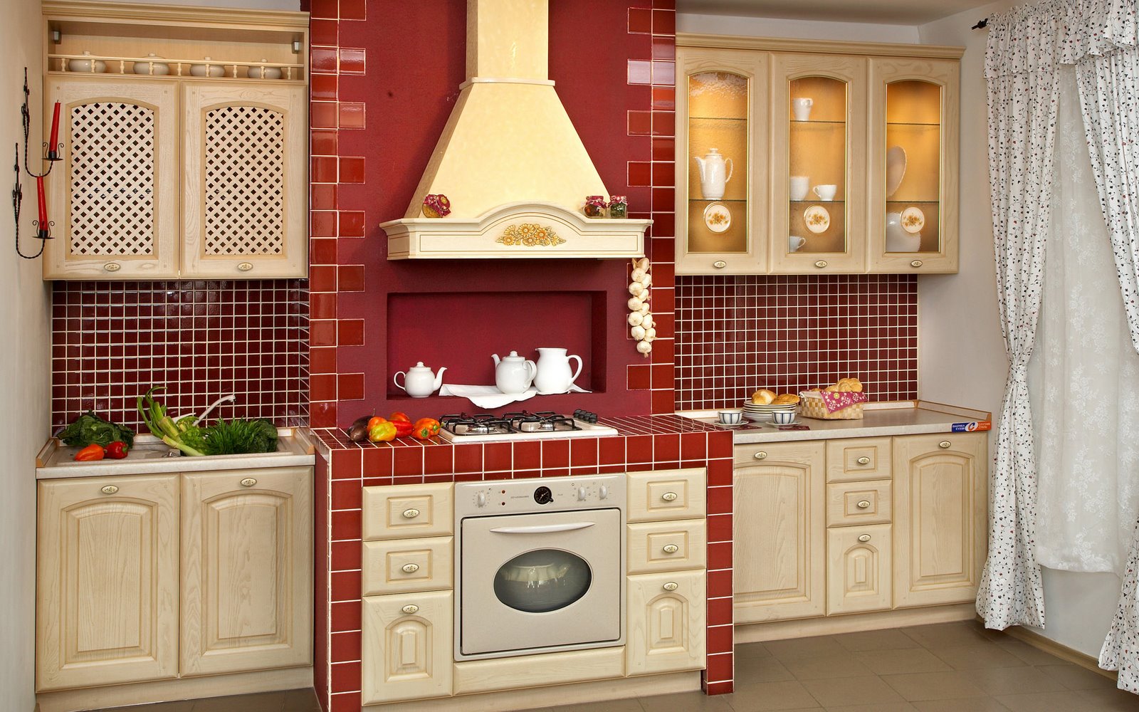Kitchen Cupboards Red Amazing Kitchen Cupboards Design In Red Mansion Style Charming Old World Look Made From Cream Wooden Material For Inspiration Kitchens Stylish Kitchen Cupboards Design For Minimalist Kitchen Appearance