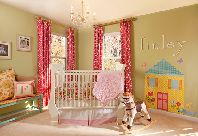 Green Painted Nursery Appealing Green Painted Baby Girl Nursery Idea With Floral Themed Baby Crib Sets On Center With Colorful Furnishing Kids Room  Classy Baby Crib Sets For Contemporary And Eclectic Interior Design