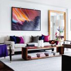 Painting In Living Artistic Painting In Jewel Toned Living Room With Long Grey Sofa And Wooden Chairs Near Long Wooden Table Decoration Shining Room Painting Ideas With Jewel Vibrant Colors