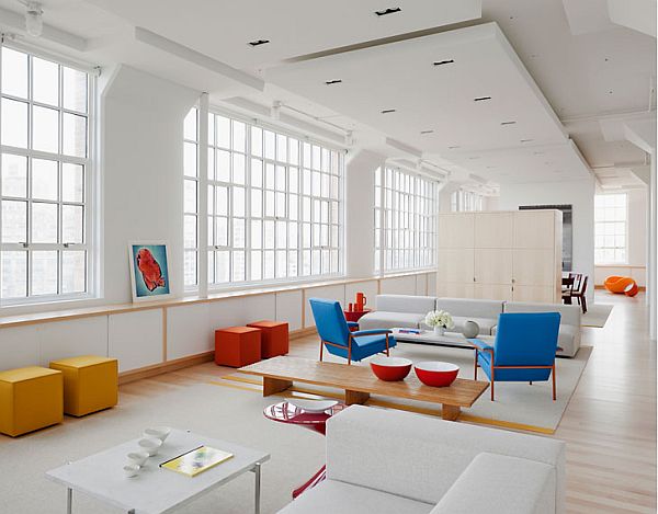 White Apartment With Attractive White Apartment Inspiration Decorated With Colorful Furniture Collection Such As Blue Chairs And Red Stools Apartments Luminous White Loft With Vibrant Accent Colors In The Middle Of New York City