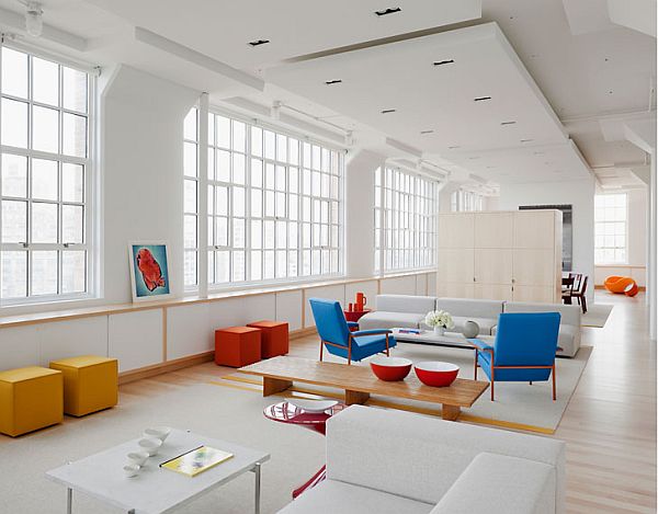 White Apartment With Attractive White Apartment Inspiration Decorated With Colorful Furniture Collection Such As Blue Chairs And Red Stools Apartments  Luminous White Loft With Vibrant Accent Colors In The Middle Of New York City