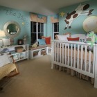 Cow Themed Ideas Awesome Cow Themed Nursery Decor Ideas Involving Blue Wall And Cream Floor To Emphasize Neutral Furnishing Decoration Lovely Nursery Decor Ideas With Secured Bedroom Appliances