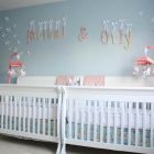 Grey Painted Interior Awesome Grey Painted Baby Nursery Interior With White Painted Best Baby Cribs Decorated With Pink Accessory Kids Room Marvelous Best Baby Cribs Designed In Twins Model For Small Room