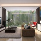 Living Room Design Awesome Living Room With Garden Design Interior With Modern Brown Sofa Furniture And Glass Wall Decoration Ideas Living Room Stunning Minimalist Living Room For Your Fresh Home Interiors