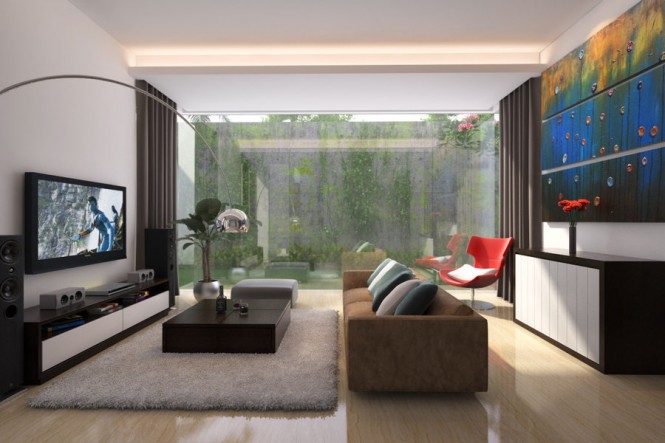 Living Room Design Awesome Living Room With Garden Design Interior With Modern Brown Sofa Furniture And Glass Wall Decoration Ideas Living Room Stunning Minimalist Living Room For Your Fresh Home Interiors