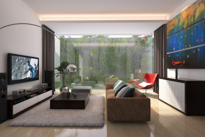 Living Room Design Awesome Living Room With Garden Design Interior With Modern Brown Sofa Furniture And Glass Wall Decoration Ideas Living Room  Stunning Minimalist Living Room For Your Fresh Home Interiors