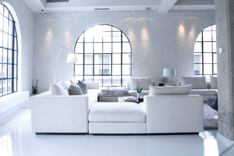 White Painted Penthouse Awesome White Painted Chic Montreal Penthouse Living Room Interior With Sectional Sofa Coupled With Coffee Table Decoration Modest Home Decor And Modern Furniture Of Monochromatic Themes