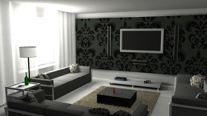 Black And Living Beautiful Black And White Graphic Living Room Design Interior With Modern Sofa Furniture And Vintage Wallpaper Decoration Living Room Stunning Minimalist Living Room For Your Fresh Home Interiors