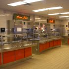 Commercial Kitchen Concrete Beautiful Commercial Kitchen Design With Concrete Tile Flooring And Combined With Orange Accents For Cupboard Furniture For Inspiration Kitchens Stylish Commercial Kitchen Design In Sophisticated Arrangement