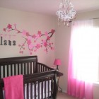 Pink Flowers Decal Beautiful Pink Flowers On Branch Decal Studded Neatly On Cream Wall With Name As Nursery Decor Ideas Component Decoration Lovely Nursery Decor Ideas With Secured Bedroom Appliances