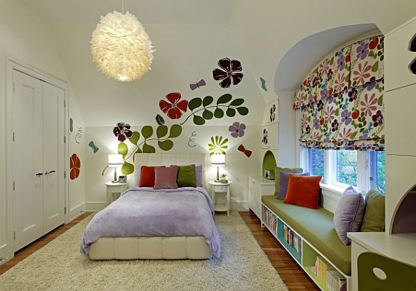 White Whimsical With Beautiful White Whimsical Kids Bedroom With Floral Wallpaper And Custom Ceiling Lighting Fixture Above The Cozy Bed Kids Room Fantastic Kids Room Decoration That Make Imaginations Come True