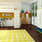 Colored Green Yellow Bright Colored Green White And Yellow Children Room With White Loft Bed And White Desk On Hardwood Floor Kids Room Fantastic Kids Room Decoration That Make Imaginations Come True