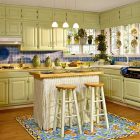 Kitchen Cupboard Three Bright Kitchen Cupboard Paints With Three Pendant Lamps In Blue Ceramics Countertop Design With Traditional Finishing Style Kitchens Chic Kitchen Cupboards Paint To Live-up Kitchen Interior