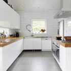 Sterile Kitchen With Captivating Sterile Kitchen Interior Decor With Wooden Countertops And Mixed With White Brick Walls And Grayish Floor Tiles Kitchens Fabulous White Kitchen Design In Cleanness And Fashionable Decoration
