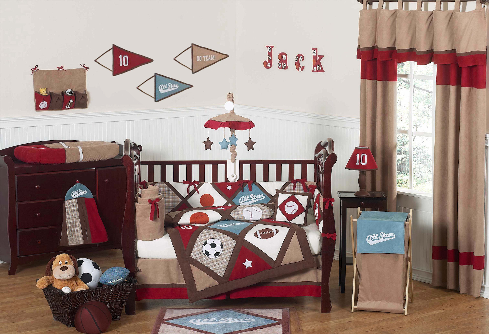 Baby Boy Idea Chic Baby Boy Crib Bedding Idea Involving Brown Painted Crib To Match Diaper Dresser With Blue And Red Splash Kids Room  Enchanting Baby Boy Crib Bedding Applied In Colorful Baby Room