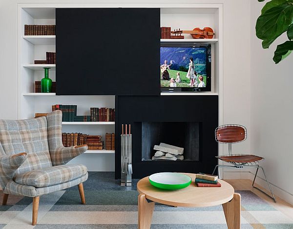 White And Displaying Chic White And Black Cabinets Displaying Colorful Stuffs To Beautify White Apartment Inspiration Seating Space Apartments  Luminous White Loft With Vibrant Accent Colors In The Middle Of New York City