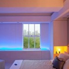 Lighting Attraction Bedroom Colorful Lighting Attraction In Minimalist Bedroom Of Contemporary Apartment With LED Mood Lighting In Purple And Orange Lights Decoration Perfect Black And White Room Design Combined With LED Lighting