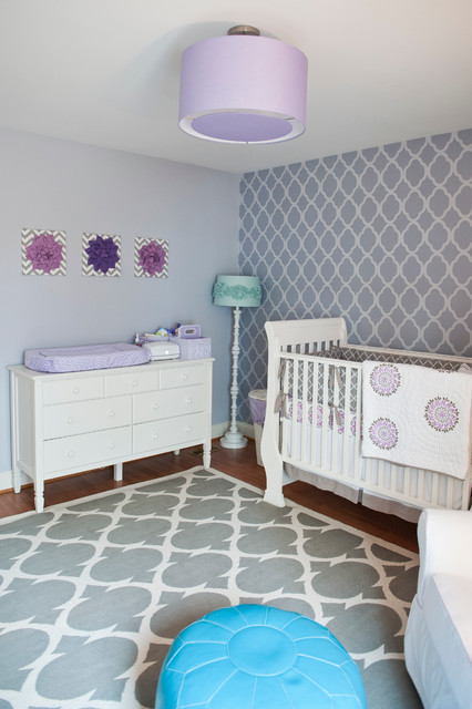 Baby Girl With Contemporary Baby Girl Nursery Interior With Bright Baby Crib Sets Decorated With Patterned Wallpaper On Wall Kids Room Classy Baby Crib Sets For Contemporary And Eclectic Interior Design