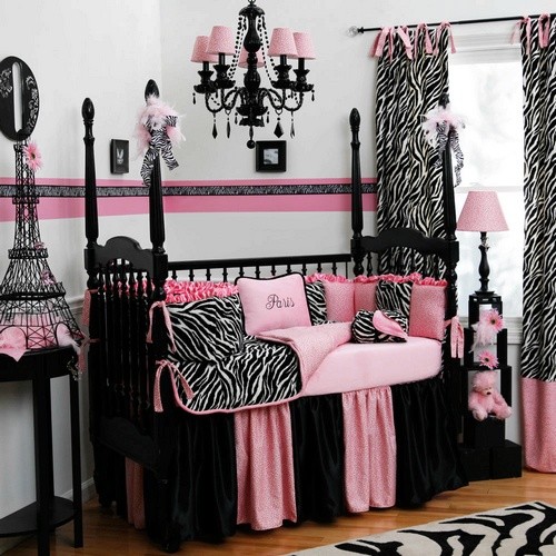 Black And Skirts Contemporary Black And Pink Crib Skirts Covering Gothic Styled Baby Girl Nursery With Eiffel Tower Decal Idea Kids Room Magnificent Crib Skirts Designed In Modern Style Made From Wood