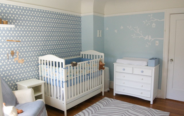 Blue And Boy Contemporary Blue And White Baby Boy Nursery With Dresser Nightstand And Chair And Boy Crib Bedding Kids Room  Vivacious Boys Crib Bedding Sets Applied In Modern Vintage Interior