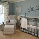 Nursery Decor Baby Contemporary Nursery Decor Ideas For Baby Boy Painted In Grey With Owl Decal Above The Wrought Iron Crib Idea Decoration Lovely Nursery Decor Ideas With Secured Bedroom Appliances