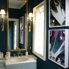 Sapphire Blue White Contemporary Sapphire Blue Bathroom With White Vanity And White Sink Under The Long Mirror On Blue Wall Decoration Shining Room Painting Ideas With Jewel Vibrant Colors