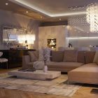 Project Design With Cool Project Design Caliman Eduard With Sparkling Chandelier And LED Light Sectional Sofa Marble Coffee Table Wood Floor Minimalist Cabinet Living Room Luxury Living Room In Elegant Contemporary Style
