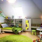 Setting Of Room Cool Setting Of Green Kids Room For Toddler With Platform Bed Chatting Nook And Toys Storage For Playing Area Kids Room Creative Kids Playroom Design Ideas In Beautiful Themes