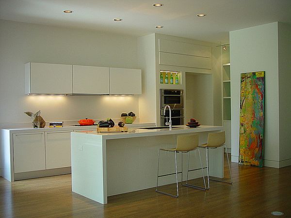 White Interior In Cool White Interior Design Applied In Kitchen Using Modern Kitchen Design On Wooden Glossy Floor Involved Wall Art Kitchens Fascinating Kitchen Decoration That Transform The Home Into Modern Design
