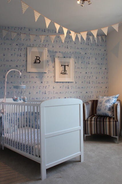 White And Boy Cool White And Blue Themed Boy Crib Bedding Decorated With Blue Wallpaper On Center Wall With Framed Alphabet Kids Room  Vivacious Boys Crib Bedding Sets Applied In Modern Vintage Interior