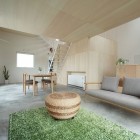 Living Room House Cozy Living Room In Azuchi House Sumiou Mizumoto With Rattan Coffee Table On Green Carpet Area And Grey Sofa Decoration Outstanding Single Family House In Minimalist Wooden Decoration