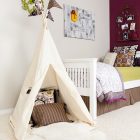 White And Room Cozy White And Purple Kids Room With White Tent And White Bed Near Purple Wall Under White Ceiling Kids Room Fantastic Kids Room Decoration That Make Imaginations Come True