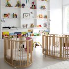 Twin Baby Completed Cute Twin Baby Nursery Idea Completed With Best Cribs Made Of Wood Decorated With Open Shelves Displaying Toys Kids Room Chic Best Cribs Of Classic Chalet Designed In Vintage Decoration