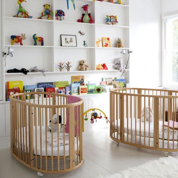 Twin Baby Completed Cute Twin Baby Nursery Idea Completed With Best Cribs Made Of Wood Decorated With Open Shelves Displaying Toys Kids Room  Chic Best Cribs Of Classic Chalet Designed In Vintage Decoration