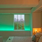 Bedroom Lighting On Dazzling Bedroom Lighting Concept Installed On Bedroom Walls Of Contemporary Apartment With LED Mood Lighting In Green And Orange Shade Decoration Perfect Black And White Room Design Combined With LED Lighting