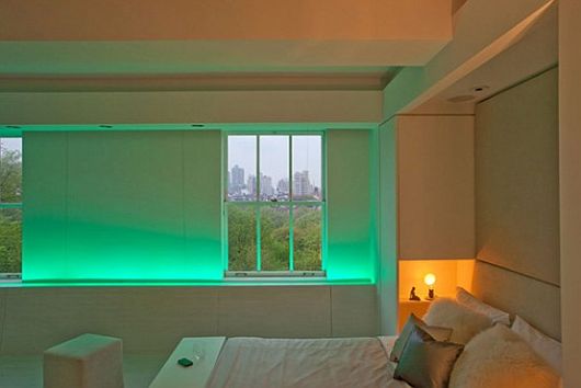 Bedroom Lighting On Dazzling Bedroom Lighting Concept Installed On Bedroom Walls Of Contemporary Apartment With LED Mood Lighting In Green And Orange Shade Decoration  Perfect Black And White Room Design Combined With LED Lighting