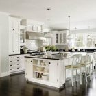 Traditional Wooden White Delightful Traditional Wooden Floors With White Kitchen Island And Modern Storage Design Combined With Classy Drinking Chairs Kitchens Fabulous White Kitchen Design In Cleanness And Fashionable Decoration