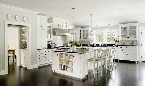 Traditional Wooden White Delightful Traditional Wooden Floors With White Kitchen Island And Modern Storage Design Combined With Classy Drinking Chairs Kitchens Fabulous White Kitchen Design In Cleanness And Fashionable Decoration