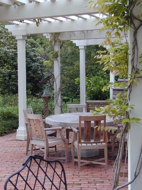 Patio Pergola White Eccentric Patio Pergola With Round White Dining Table And Wood Armchairs Tall Pillars Shady Greenery Antique Outdoor Light Outdoor Elegant Terrace With Natural Patio Pergola For The Modern Homes