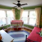 Baby Nursery Green Eclectic Baby Nursery Painted In Green With White Splash Completed With White Custom Crib Bedding With Color Detail Kids Room Eye Catching Custom Crib Bedding In Minimalist And Colorful Scheme