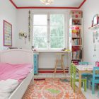 White Painted For Eclectic White Painted Chat Room For Kids Furnished With Pink Bed And Custom Chairs Surrounding Square Table Kids Room Engaging Chat Room For Kids Activities And Decorations Ideas