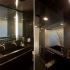 Bathroom Dominated Bathroom Elegant Bathroom Dominated By Black Bathroom Interior Color Scheme Of Contemporary Apartment With LED Mood Lighting Decoration Perfect Black And White Room Design Combined With LED Lighting