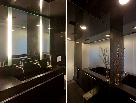 Bathroom Dominated Bathroom Elegant Bathroom Dominated By Black Bathroom Interior Color Scheme Of Contemporary Apartment With LED Mood Lighting Decoration Perfect Black And White Room Design Combined With LED Lighting