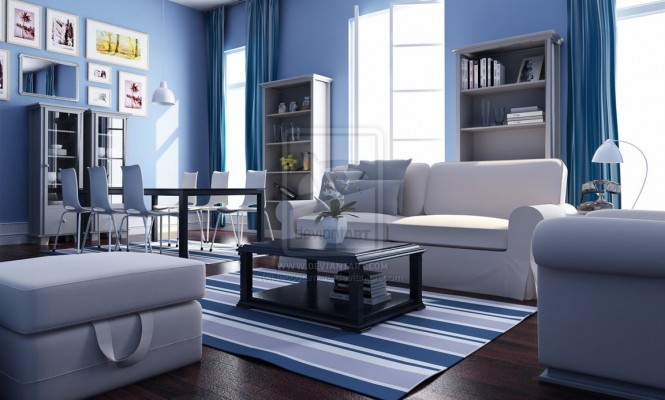 Blue And Room Elegant Blue And White Living Room Design Interior With Open Living And Dining Space With Modern Furniture And Minimalist Ideas Living Room Stunning Minimalist Living Room For Your Fresh Home Interiors