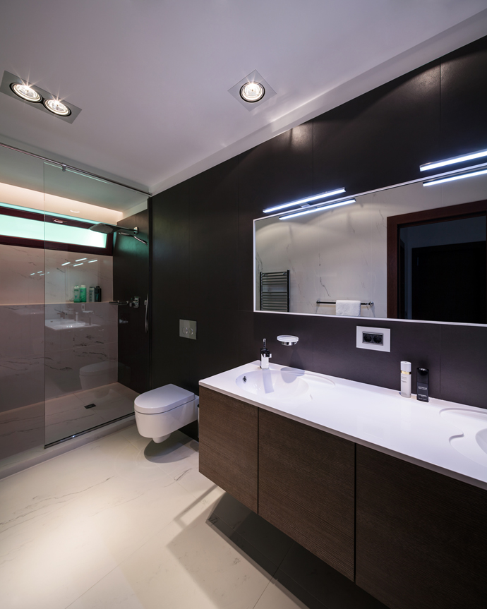 Dark Themed Bathroom Elegant Dark Themed Bucharest Home Bathroom Interior Featured With Glass Enclosed Shower Toilet And Vanity Bedroom Sleek Beige Living Room In Brown Wood Flooring With Grey Wall Accent