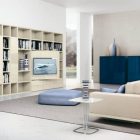 Shelves Cream Furniture Elegant Shelves Cream And Blue Furniture Design Made From Wooden Material Completed With Modern Living Space Living Room Adorable Modern Living Room For Stylish Young People Mansion